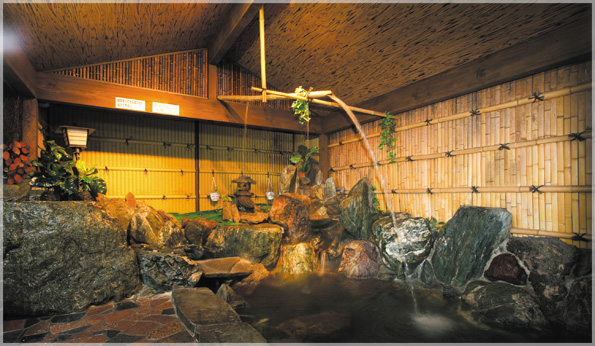 愛知県よりいで湯を直送し、群馬県の「三波石」を使用した趣きのある天然温泉大浴場